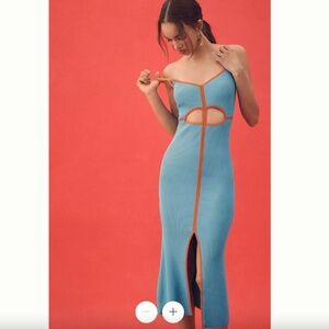 Anthropologie x Siempre the label Blue Ribbed Midi Dress with Orange Trim - NWT